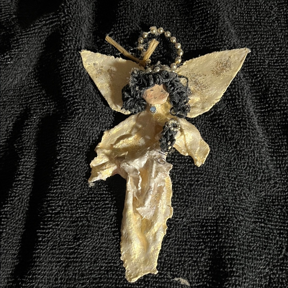 Handcrafted Angel Ornament with Black Hair